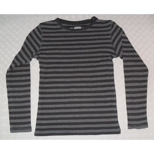 Sous-Pull Gris À Rayures. T-Shirt À Manches Longues. Bilook. 10 Ans
