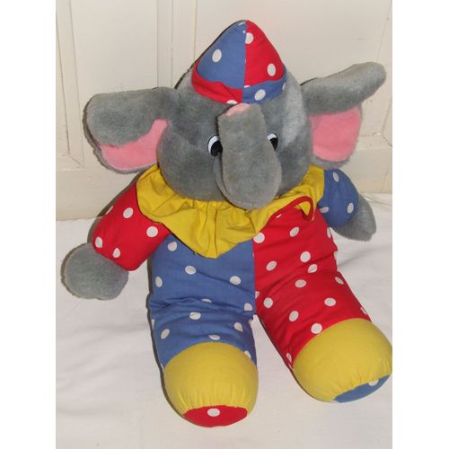 Elephant Jemini Doudou Gris Rouge Bleu Jaune A Pois Peluche De 50 Cm