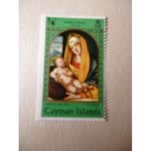 Timbre "Cayman Islands : Noël 1969 :Vivarini :La Madone Et L'enfant Jésus :Fond Vert".