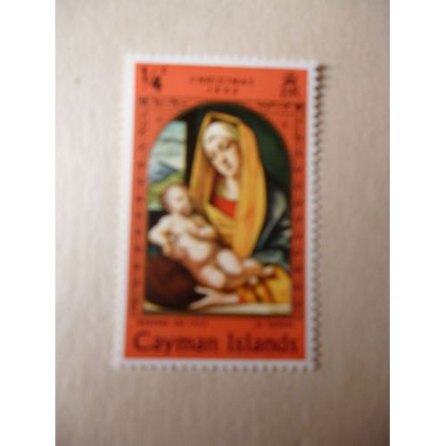 Timbre "Cayman Islands : Noël 1969 :Vivarini :La Madone Et L'enfant Jésus :Fond Orange".