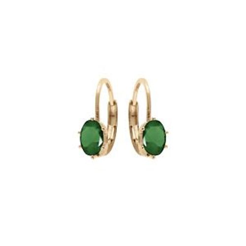 Boucles D'oreilles Dormeuse Plaqué Or Oxyde Vert Serti