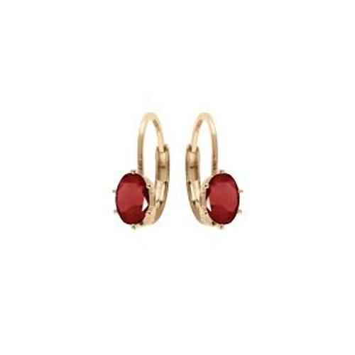 Boucles D'oreilles Dormeuse Plaqué Or Oxyde Rouge Serti