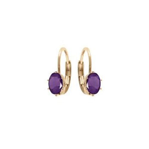 Boucles D'oreilles Dormeuse Plaqué Or Oxyde Violet Serti