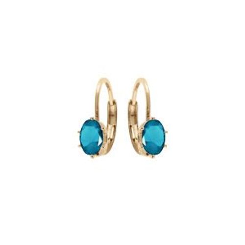 Boucles D'oreilles Dormeuse Plaqué Or Oxyde Bleu Ciel Serti