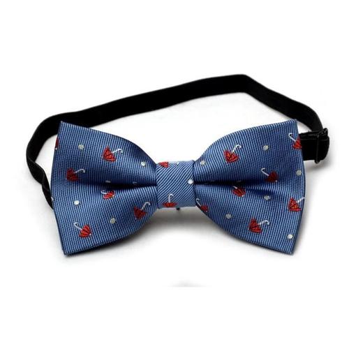 Noeud Papillon Enfant Bleu Pétrole Motifs Parapluies Rouges