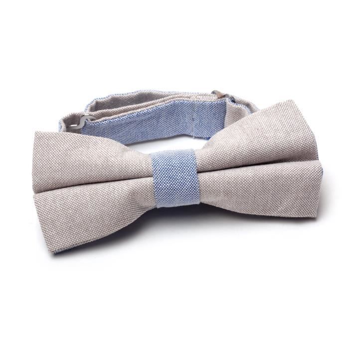 Noeud Papillon Gris Clair Bleu Homme Uni 2 Couleur Tissée Superposées