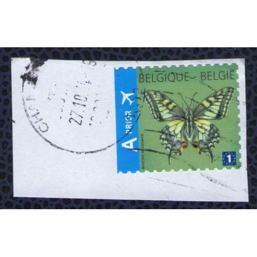Belgique Oblitéré Ronde Sur Fragment Papillon Butterfly
