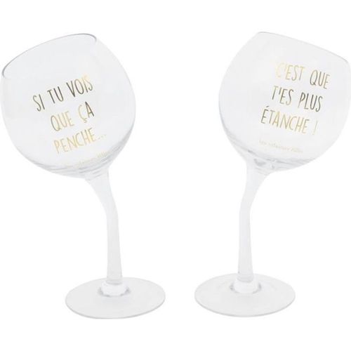 Les Vilaines Filles 39-Vf-037 Verres À Vin Penchés Si Tu Vois Que Çà Penche C'est Que T'es Plus Étanche Coffret De 2 Assortis Transp