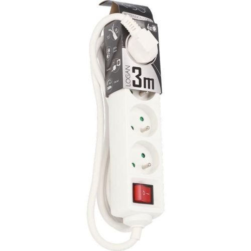 Multiprise LOGAN 4 Bloc de 4 prises 2P+T obturateurs avec interrupteur blanc 3m EDO