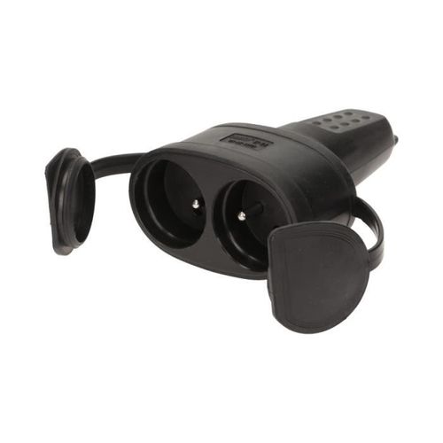 Prise double en caoutchouc 2P+T étanche IP44 avec clapet de protection