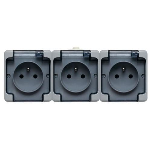Prise triple étanche IP54 avec clapet transparent IP54 Gris BRYZA KOS