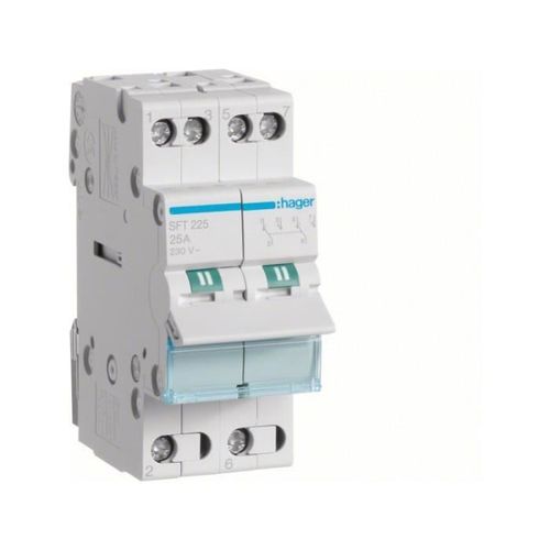 HAGER - Inverseur modulaire 2 pôles 25A, point commun amont, I-0-II