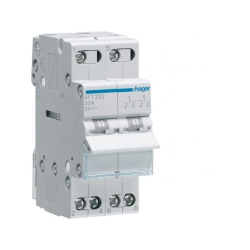 HAGER - Inverseur modulaire 2 pôles 32A, point commun amont, I-0-II