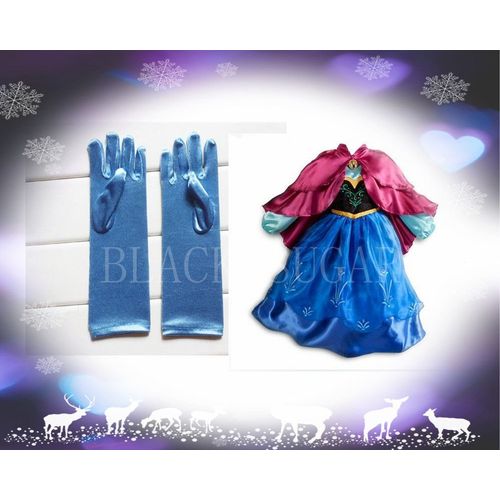 Robe Enfant + Gants Bleus Pour Costume Reine Des Neiges Très Jolie Robe Anna Costume Parfait 