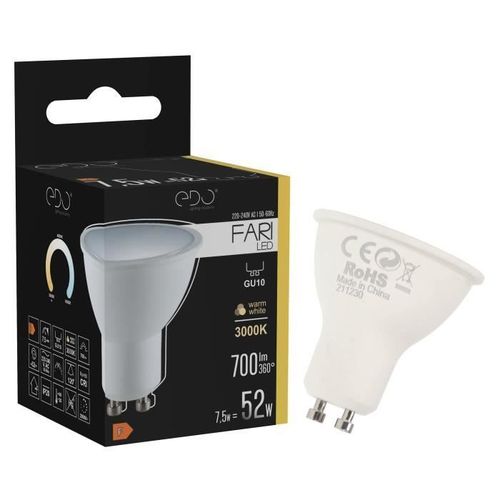 Ampoule Fari Led Gu10 7,5w 3000k Chaud Ww 120° 700lm Edo777434 Edo