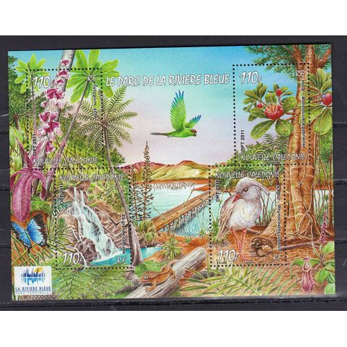 Nouvelle-Caledonie 2011 : Le Parc De La Rivière Bleue : Oiseau : Cagou / Flore : Houp / Syzygium : Cascade - Feuillet Neuf ** De 4 Timbres De 440 F.