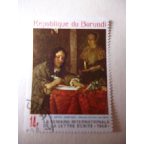 Timbre "Burundi 1968 :Semaine Internationale De La Lettre Écrite: G.Metsu :Homme Écrivant Une Lettre".