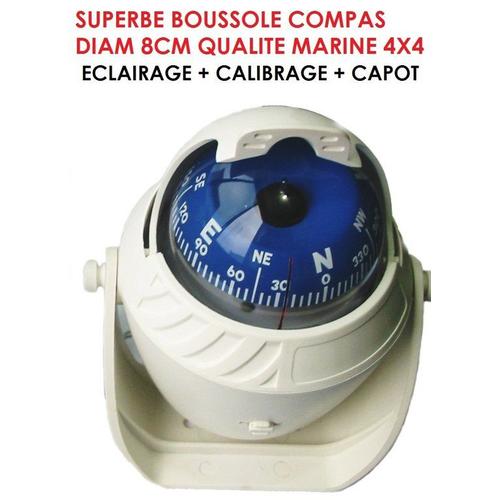 Compas Boussole 8 Cm Sur Pied A Eclairage ! Special Marine Avec Calibrage ! Couleur Blanche ! Raid Preparation 4x4