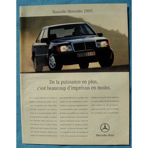 Publicité Papier - Voiture Mercedes 200 E De 1992