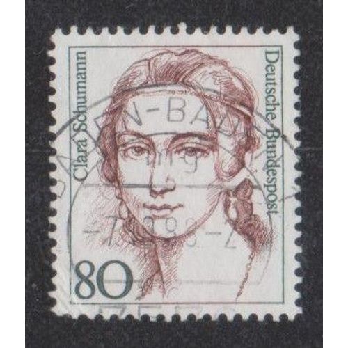 Timbre D'allemagne De L'ouest N°1137 Y&t 80 P Vert Et Brun-Rouge Série Courante Femmes De L'histoire Allemande Clara Schumann Pianiste