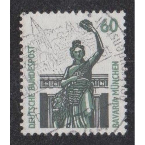 Timbre D'allemagne De L'ouest N°1168 Y&t 60 P Vert-Gris Et Noir Série Courante Curiosités Statue De Bavaria À Munich