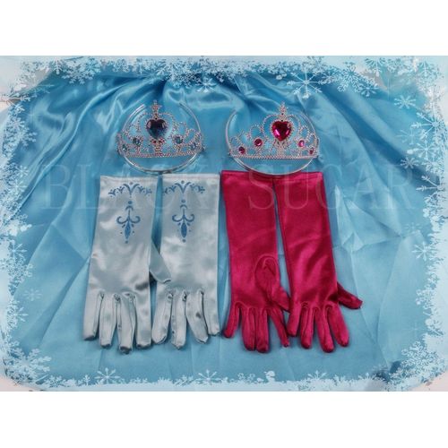 Grand Lot Accessoires La Reine Des Neiges 2 Paires De Gants + 2 Diadèmes Assortis Magnifiques Articles Pour Un Parfait Déguisement Look Princesse Elsa    