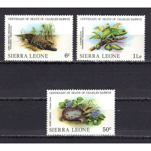 Sierra Leone 1982 : Centenaire De La Mort De Charles Darwin (1809-1882), Naturaliste Et Biologiste : Animaux : Crocodile / Caméléon / Tortue - Série De 3 Timbres Neufs **