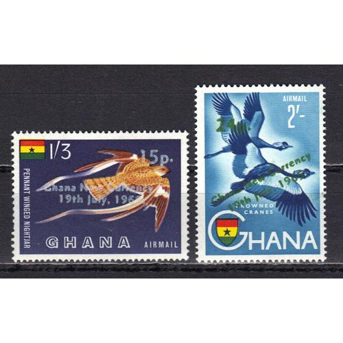 Ghana 1959 Poste Aerienne : Regards Sur Le Ghana : Oiseau : Engoulevent / Grues Couronnées - Série Entière De 2 Timbres Neufs * Surchargés