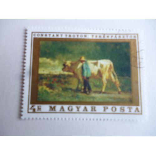Timbre "Magyar Posta :Constant Troyon :Scène Champêtre".