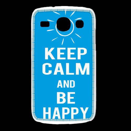 Coque Samsung Galaxy Alpha Keep Calm Be Happy Cyan