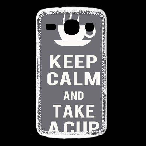 Coque Samsung Galaxy Core Keep Calm Take A Cup Gris