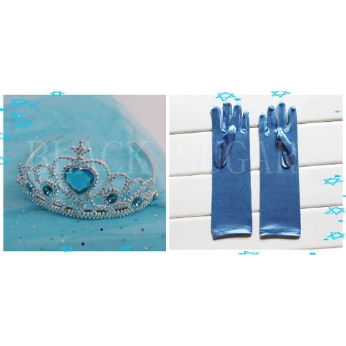Gants Bleu Elsa + Couronne Accessoires Enfant Déguisement La Reine Des Neiges Cosplay Look Princesse Pour Fête Anniversaires Sortie Envoie Immédiat