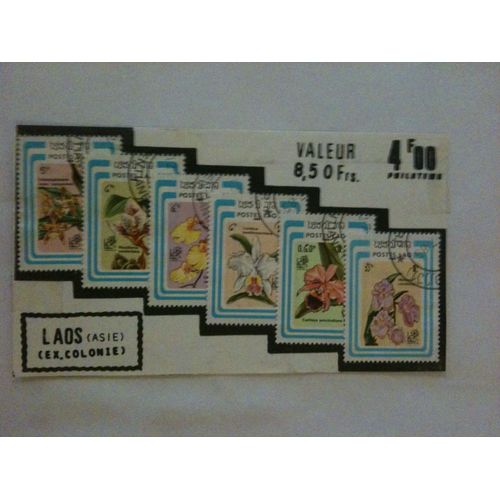 Lot De 6 Timbres Fleurs Laos 1985