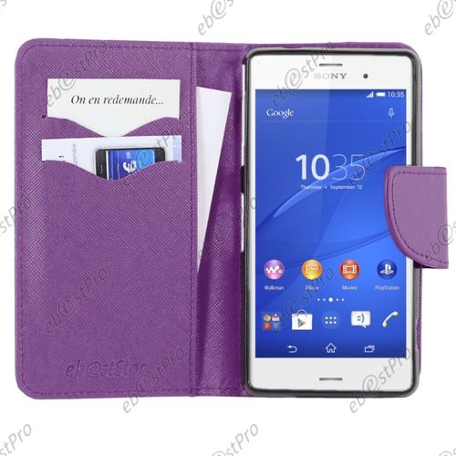 Ebeststar ® Etui Portefeuille Housse Protection Folio Coque + Film Protecteur D'écran Pour Sony Xperia Z3 Compact, Couleur Violet
