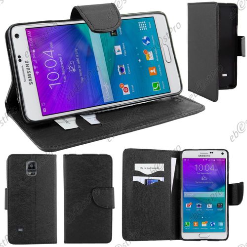 Ebeststar ® Housse Coque Etui Portefeuille Folio Book Livre Simili Cuir + Film Protection D'écran Pour Samsung Galaxy Note 4 N910f, Couleur Noir