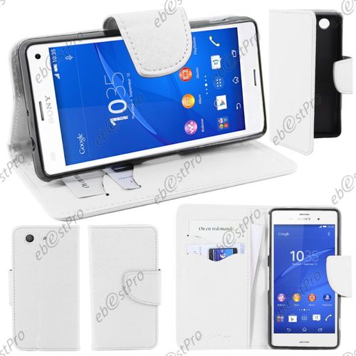 Ebeststar ® Housse Coque Etui Portefeuille Folio Book Livre Simili Cuir + Film Protection D'écran Pour Sony Xperia Z3 Compact, Couleur Blanc