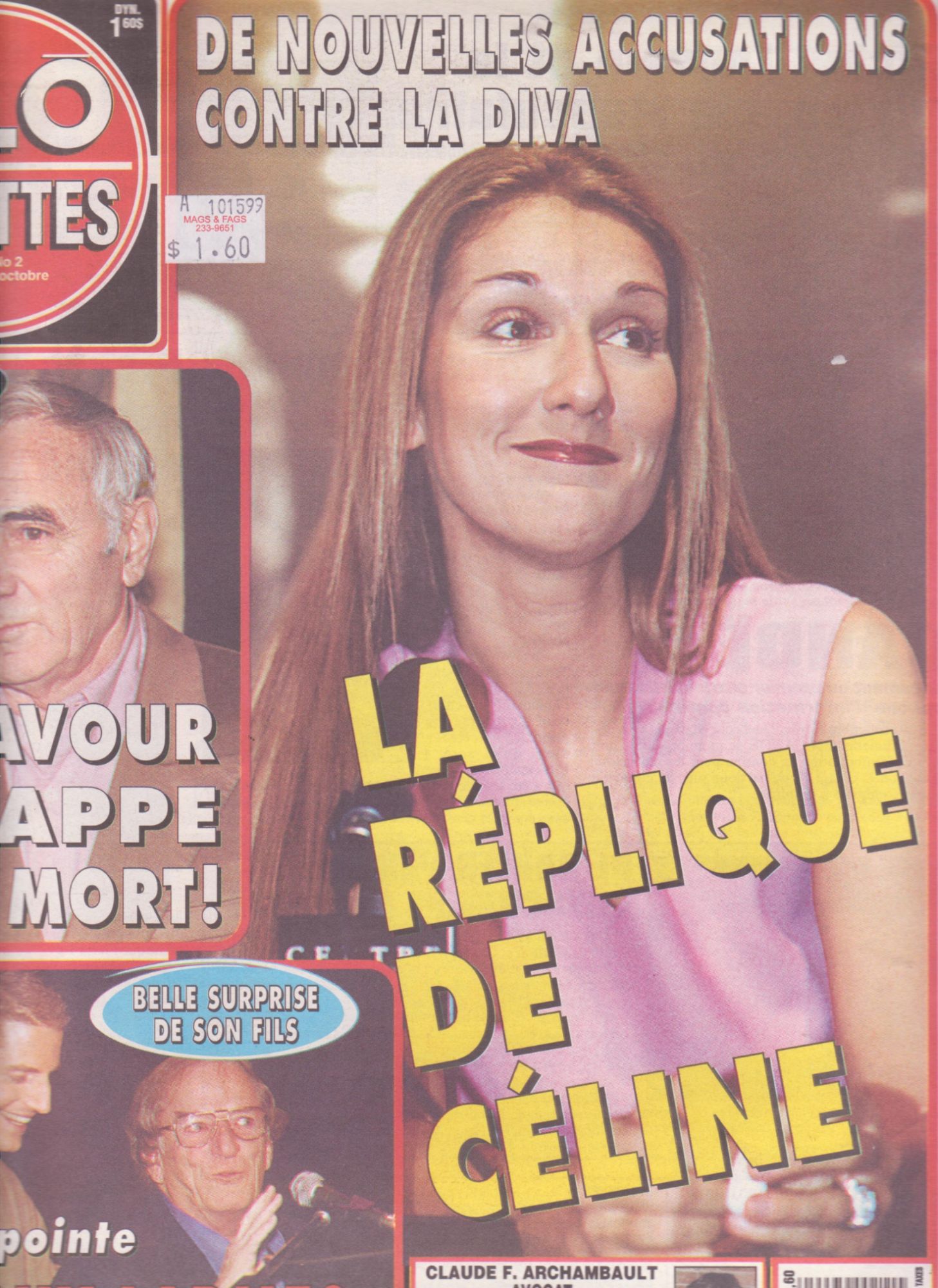 Allo Vedettes, Canada, Quebec Vol 19 N°2 Oct 1999 Nouvelles Accusations Contre La Diva Celine Dion