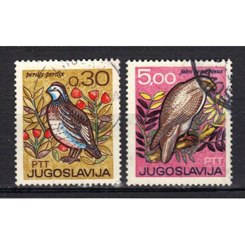 Yougoslavie 1967 : Exposition Internationale De La Chasse À Novi-Sad : Perdrix / Faucon Pélerin - Série De 2 Timbres Oblitérés