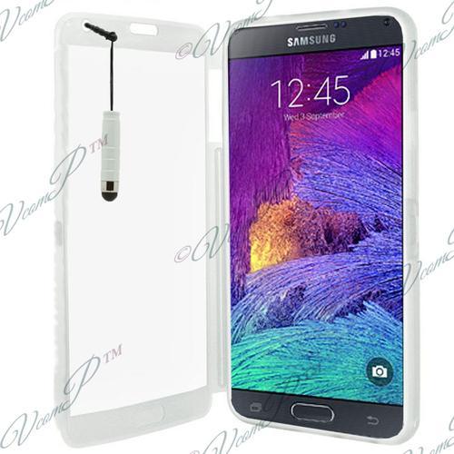 Pour Samsung Galaxy Note 4: Coque Etui Housse Pochette Silicone Gel Portfeuille Livre Rabat+ Stylet- Transparent