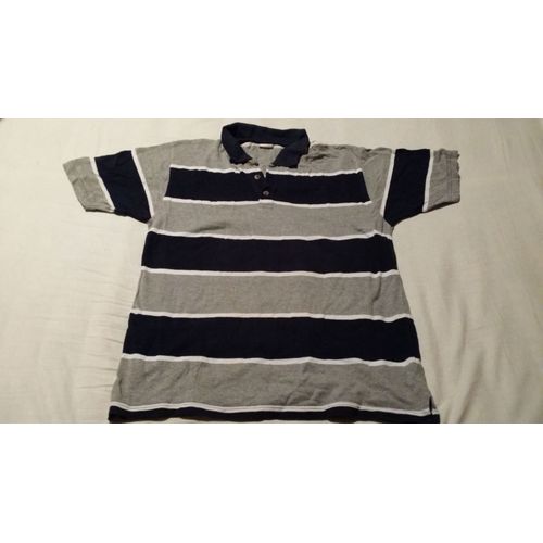 Polo La Halle Aux Vetements Bleu Marine Raye Blanc Gris Taille 4 En Tres Bon Etat