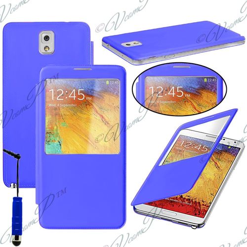 Samsung Galaxy Note 3: Coque Etui Housse+ Stylet- Bleu