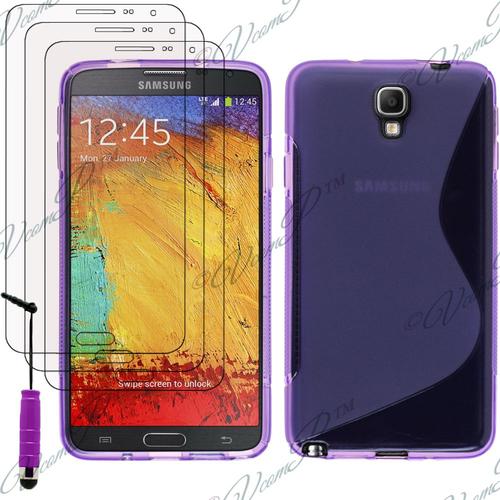 Samsung Galaxy Note 3 Neo / Lite Duos 3g Lte Sm-N750 Sm-N7505 Sm-N7502: Lot Coque Etui Housse Pochette Accessoires Silicone Gel + 3 Films Transparent + 1 Mini Stylet - Violet