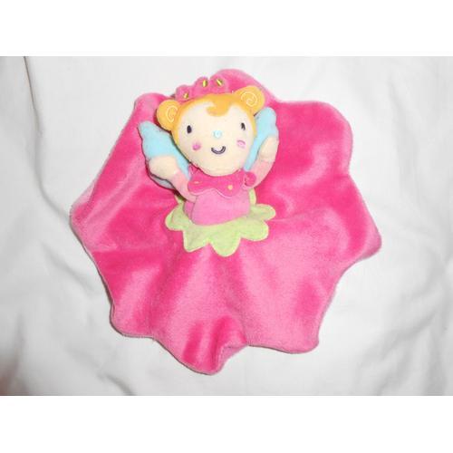 Peluche Doudou Plat Rond Poupée Fée Princesse Fille Rose Katherine Roumanoff D&c Ailes Bleues 