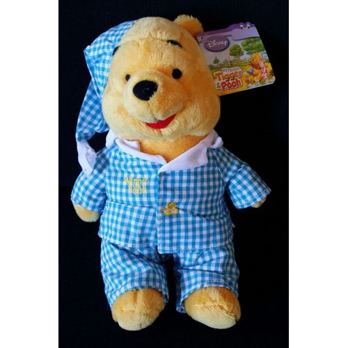 Doudou Winnie En Pyjama Tissu Vichy Bleu 28 Cm Disney
