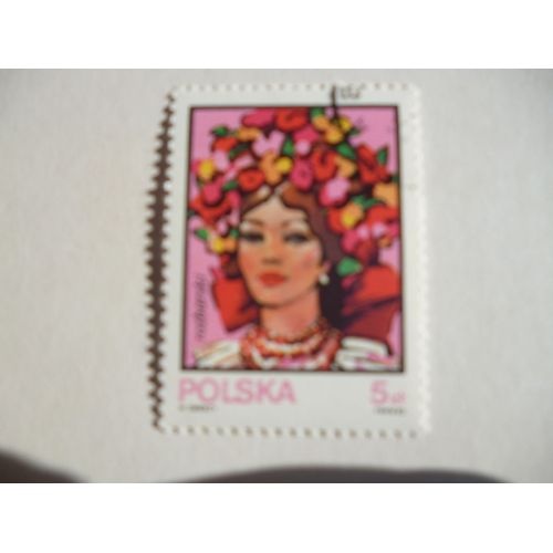 Timbre "Pologne:Coiffure Traditionnelle".