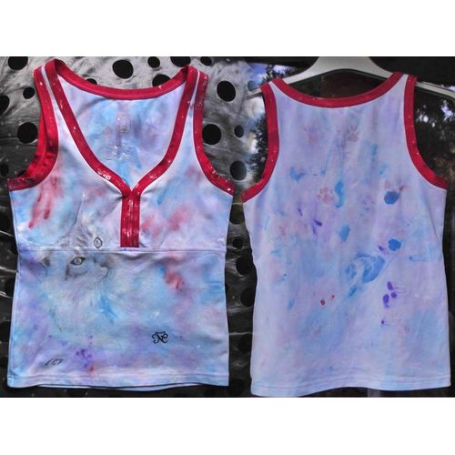 T-Shirt Débardeur Femme Woman Peinture Originale Portrait Chat Cat Painting P531