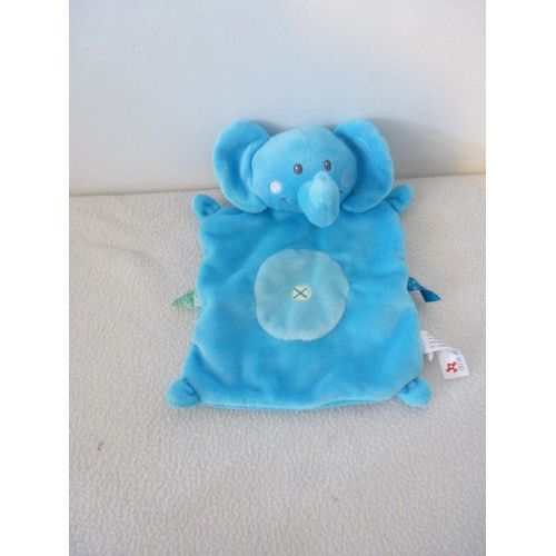 Doudou Plat Peluche Éléphant Nicotoy Bleu Turquoise
