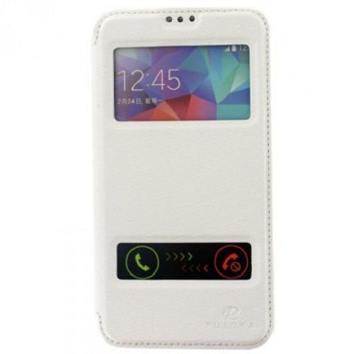 Etui Folio Puloka Serie Magnet Avec Fenetre  Pour Samsung Galaxy S5 G900 / I9600 Blanc