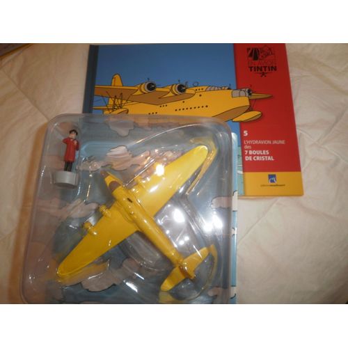 En Avion Tintin ,Collection Hachette Moulinsart Hergé N° 5 L'hydravion Jaune 7 Boules De Cristal