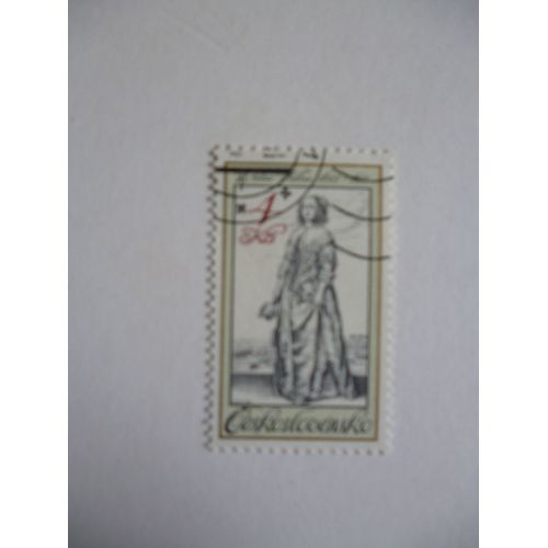 Timbre "Tchécoslovaquie: Vaclav Hollar :Femme En Costume Du 17 Ème Siècle".